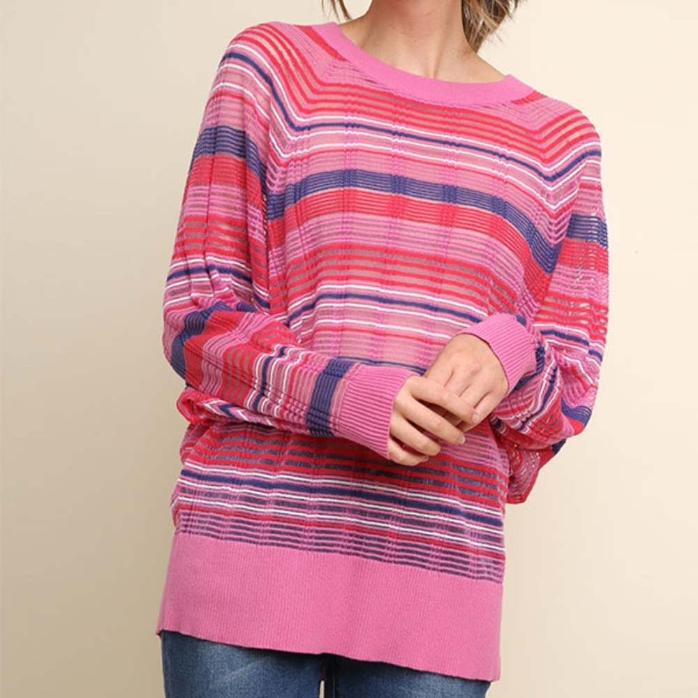 NWT Lightweight Pink Striped Sweater